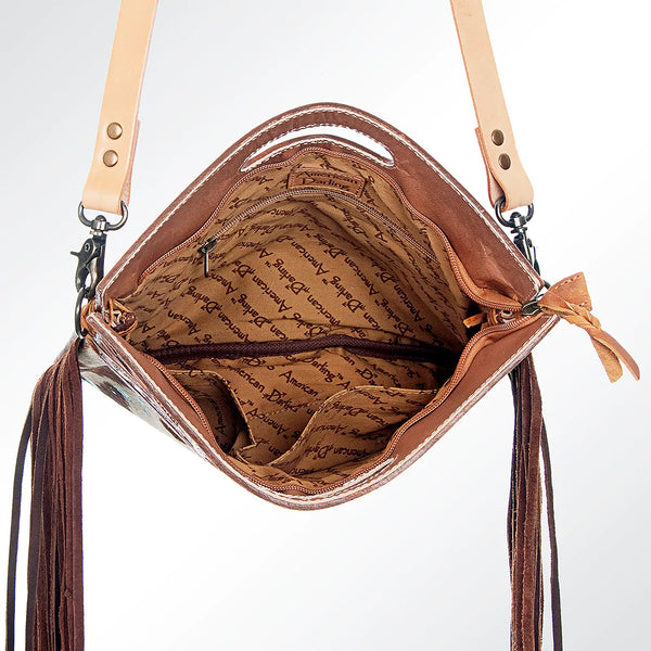 Western Leopard Cheetah Longhorn Fringe Crossbody Handbag 