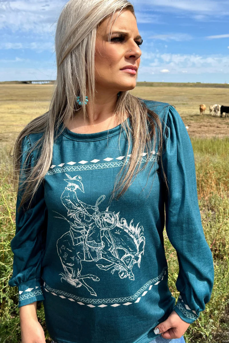 Western Hot Seat Top Turquoise