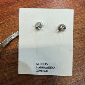 Zuni Handmade Sleeping Beauty Hoop Earrings In Sterling Silver - Murray Hannaweeka