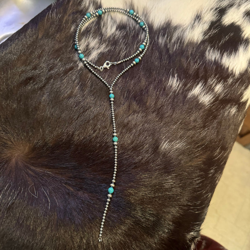 Sterling Silver & Turquoise Bead Lariat Necklace