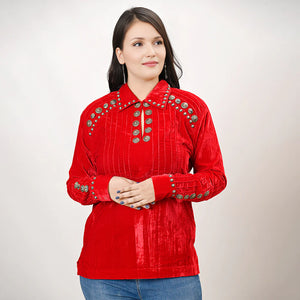American Darling Red Velvet Shirt with Conchos