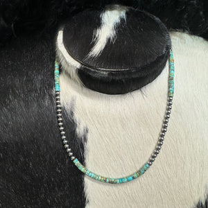 4mm Sterling Silver "Navajo Pearl" & Turquoise Necklace