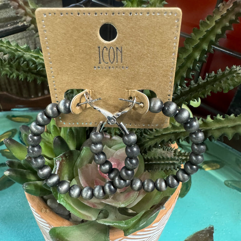 Faux NAVAJO PEARL Hoop EARRINGS 1 1/2”