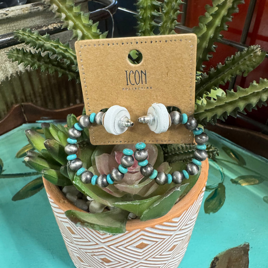Faux NAVAJO PEARL and Turquoise Hoop EARRINGS 1”