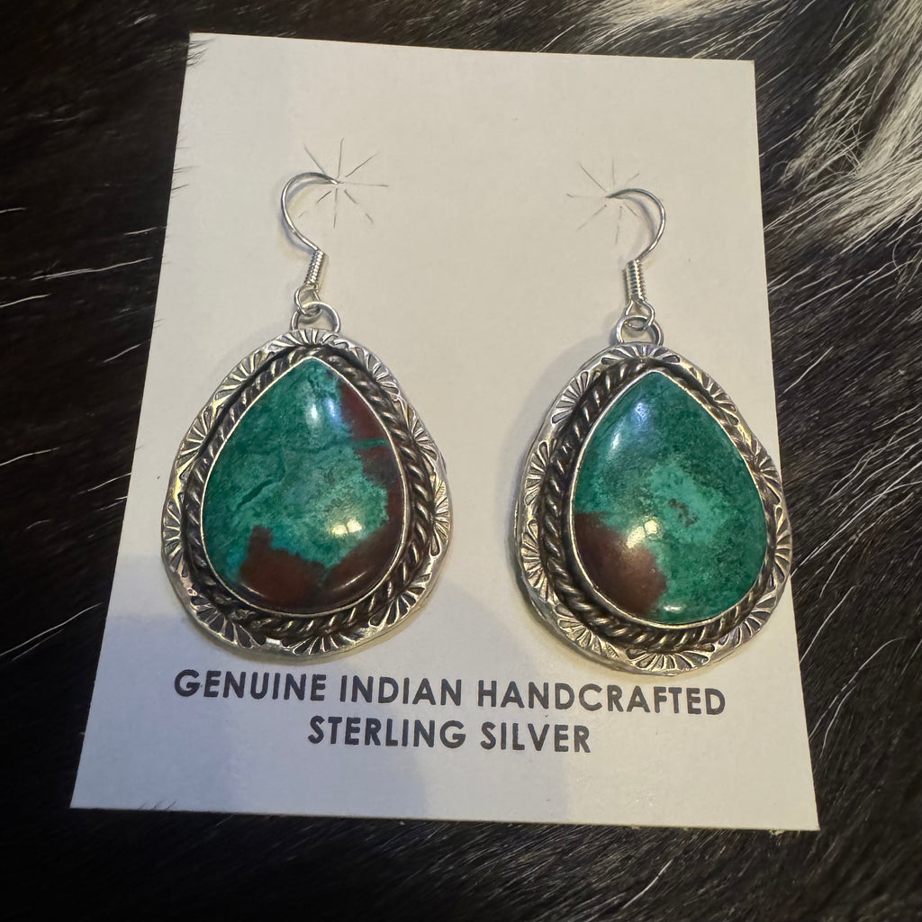 Pear-Shaped Kingman Turquoise Earrings, Navajo Artist, Betta Lee