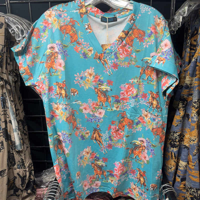 Bronc Floral Tee Turquoise