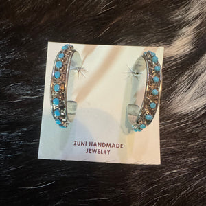 Zuni Silver Turquoise Hoop Earrings