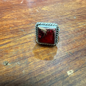 Adjustable Ring Dahila Rose & Sterling Silver Square