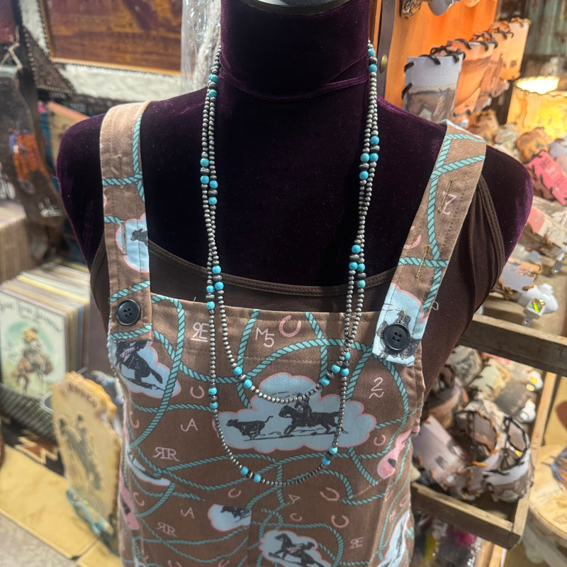 Faux Graduated Navajo Pearl and Turquoise Necklace 60”