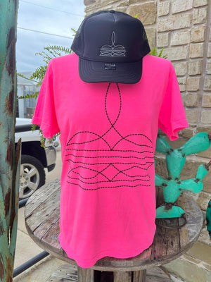 Pink Neon Boot Stitch Tee