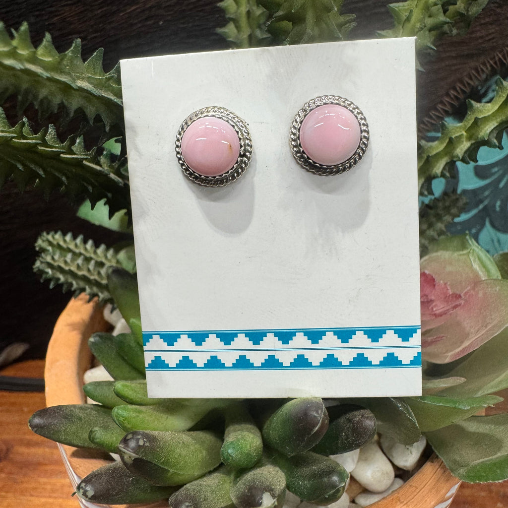 Navajo Sterling Silver Pink Conch Stud Earrings