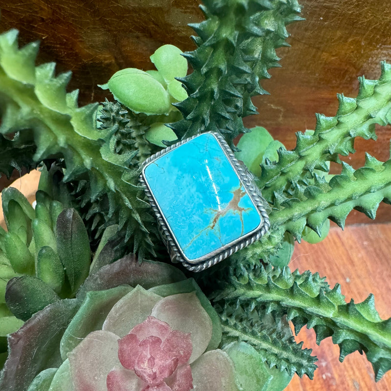 Sunshine Reeves Navajo Heavy Sterling Square Turquoise Ring