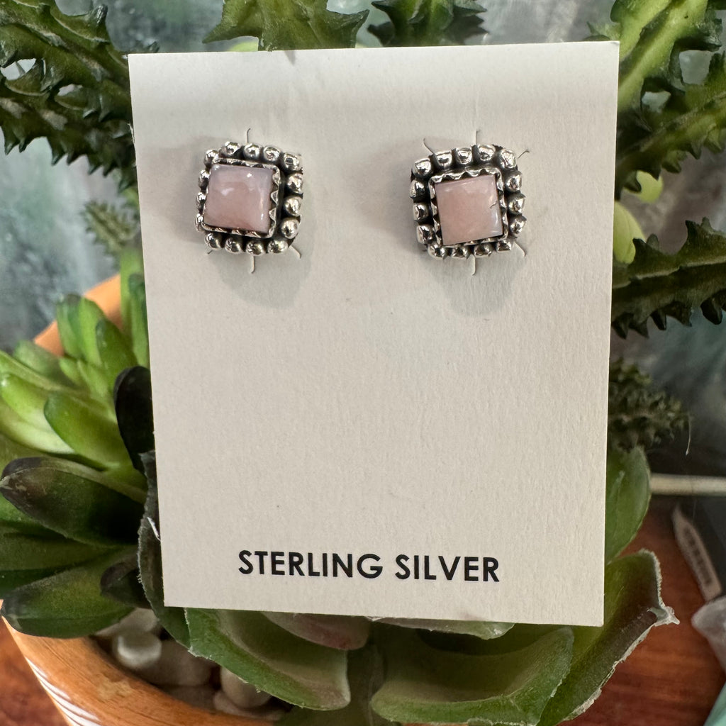 Pink Opal Square Stud Earrings
