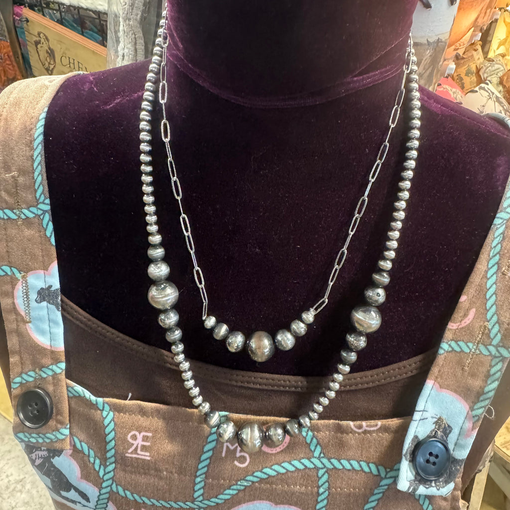 2 Strand Faux Navajo Pearl and Paper Chain Necklace