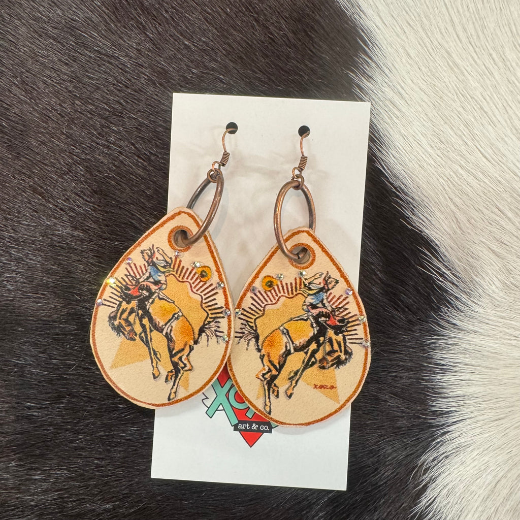 XOXO Leather Bareback Rider Teardrop Earrings