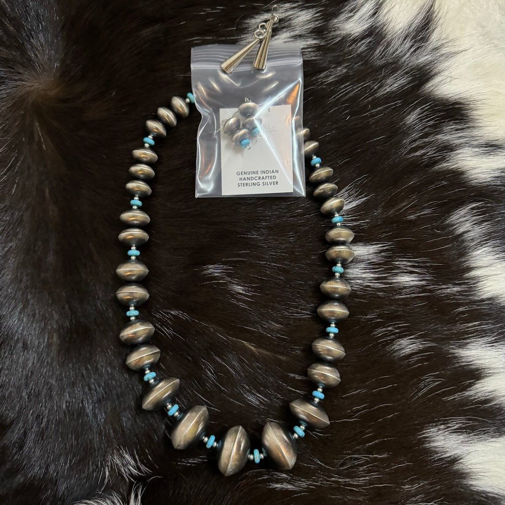 Navajo Pearls with Kingman Turquoise Beads | Necklace & Earring Set