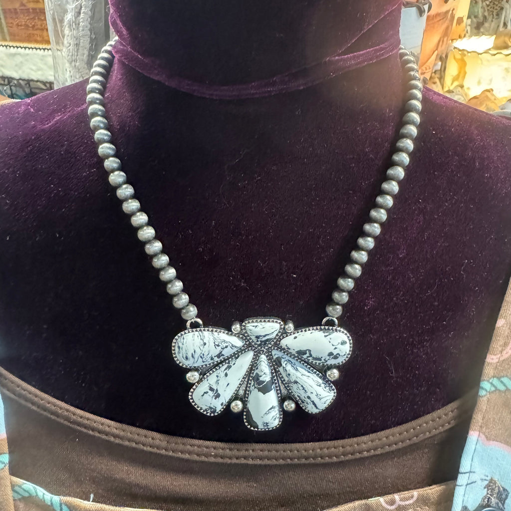 Faux White Buffalo 1/2 Cluster Necklace Set