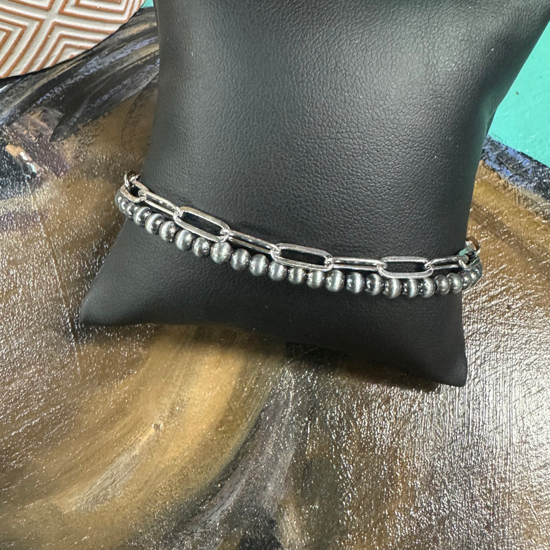 Faux Navajo Pearl and Paper Chain Bracelet