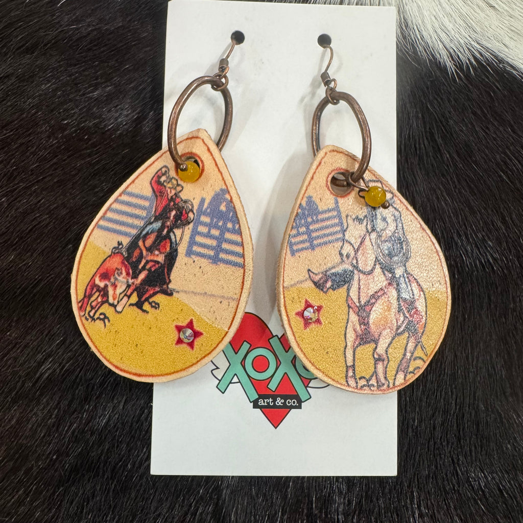 XOXO Circus Rodeo Team Roper Leather Teardrop Earrings