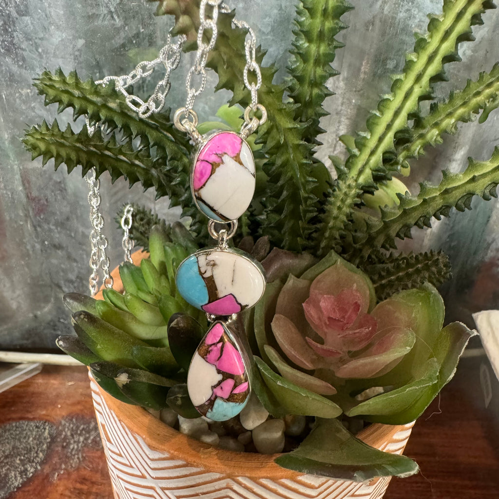 Cotton Candy & Sterling Silver3Drop Necklace