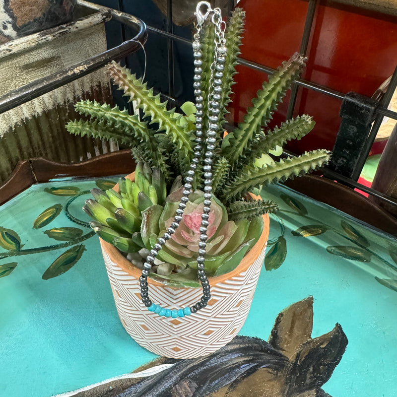 Faux Turquoise & Navajo Pearl Necklace 12”