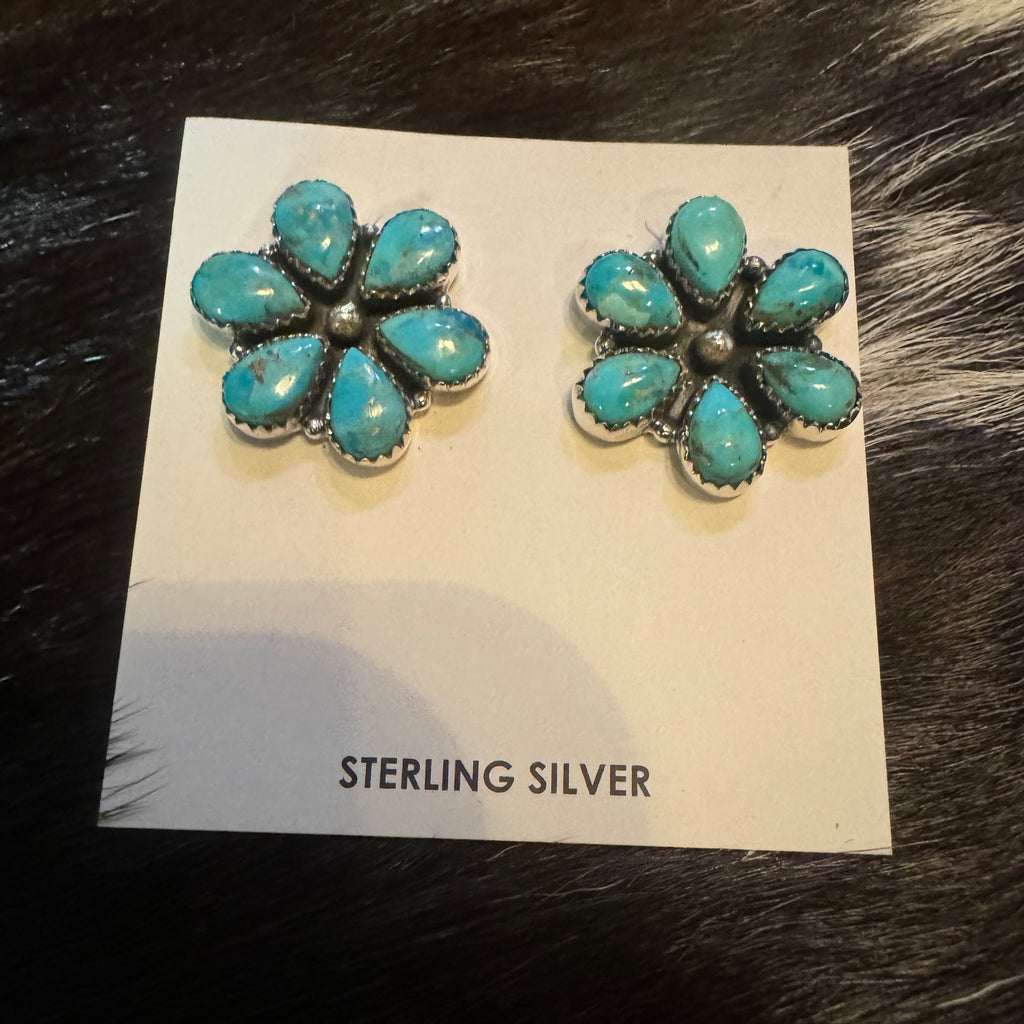 Floral SS Kingman Turquoise Earring