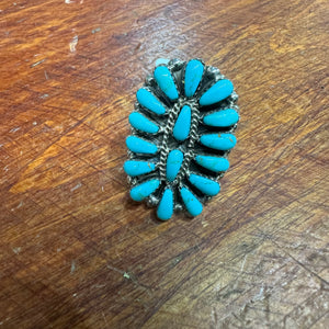 NAVAJO TURQUOISE & STERLING SILVER CLUSTER RING