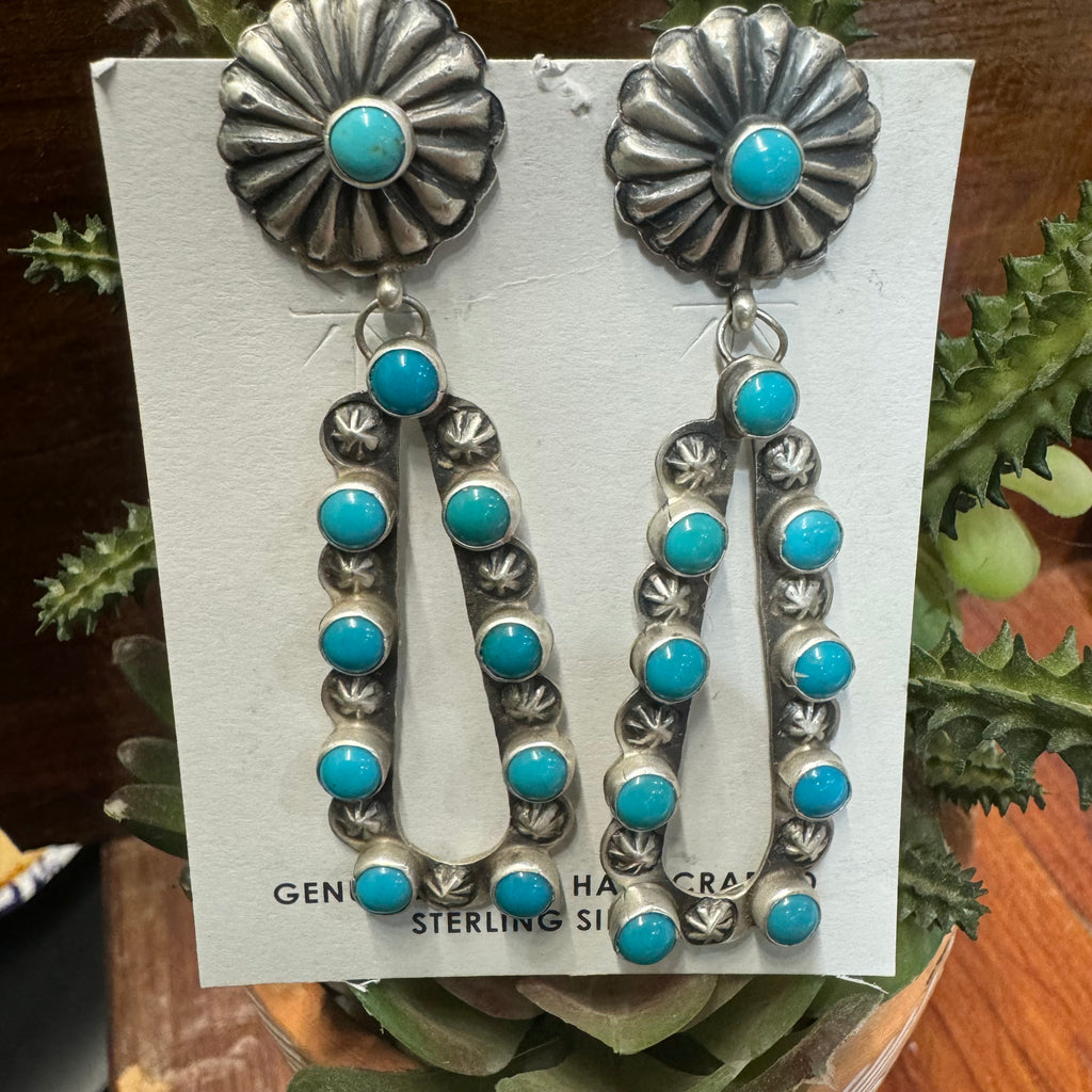 Sterling Silver and Turquoise Teardrop Earrings by Eugene Charley