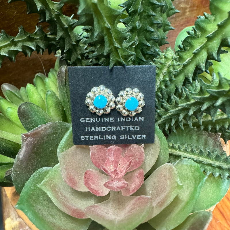 Sterling Silver Turquoise Flower Post Earrings by Yatsattie