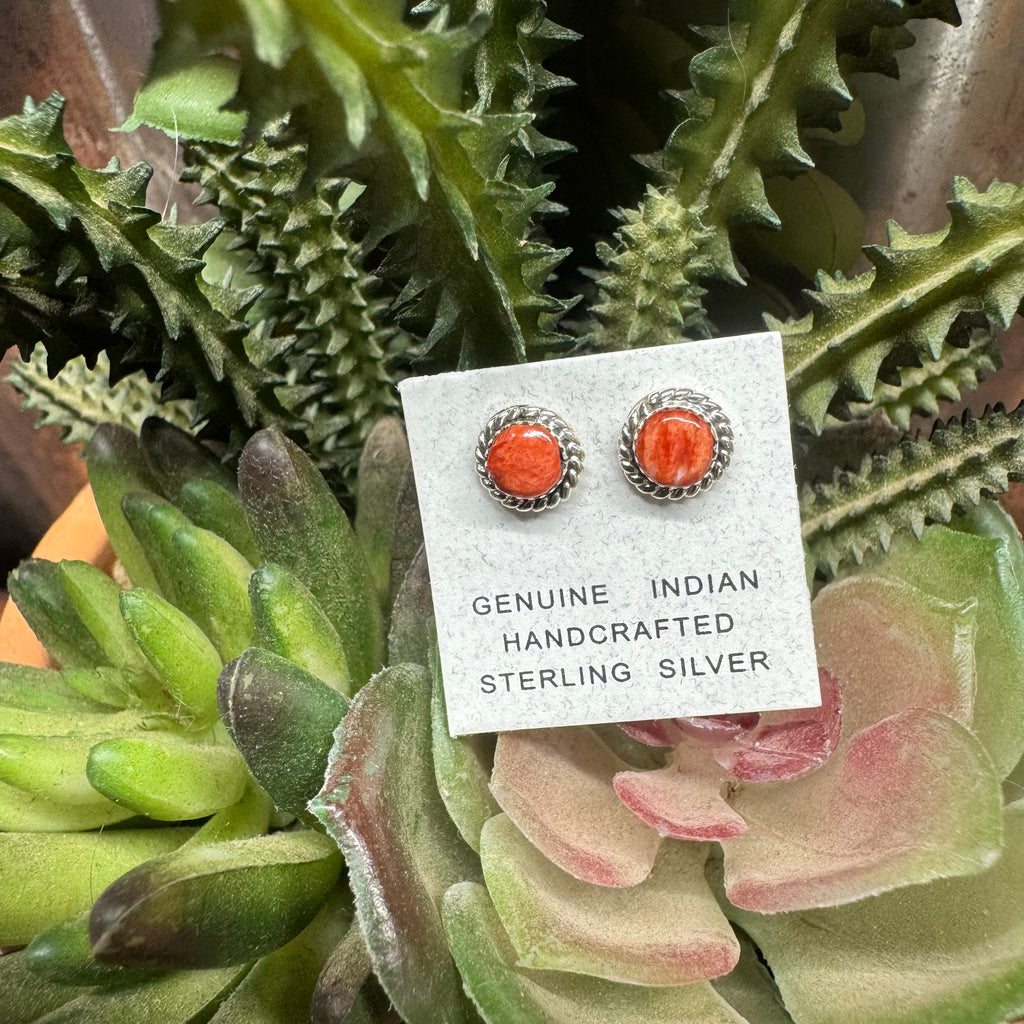 VINTAGE Sterling Silver Native American Orange Spiny Stud Post Earrings