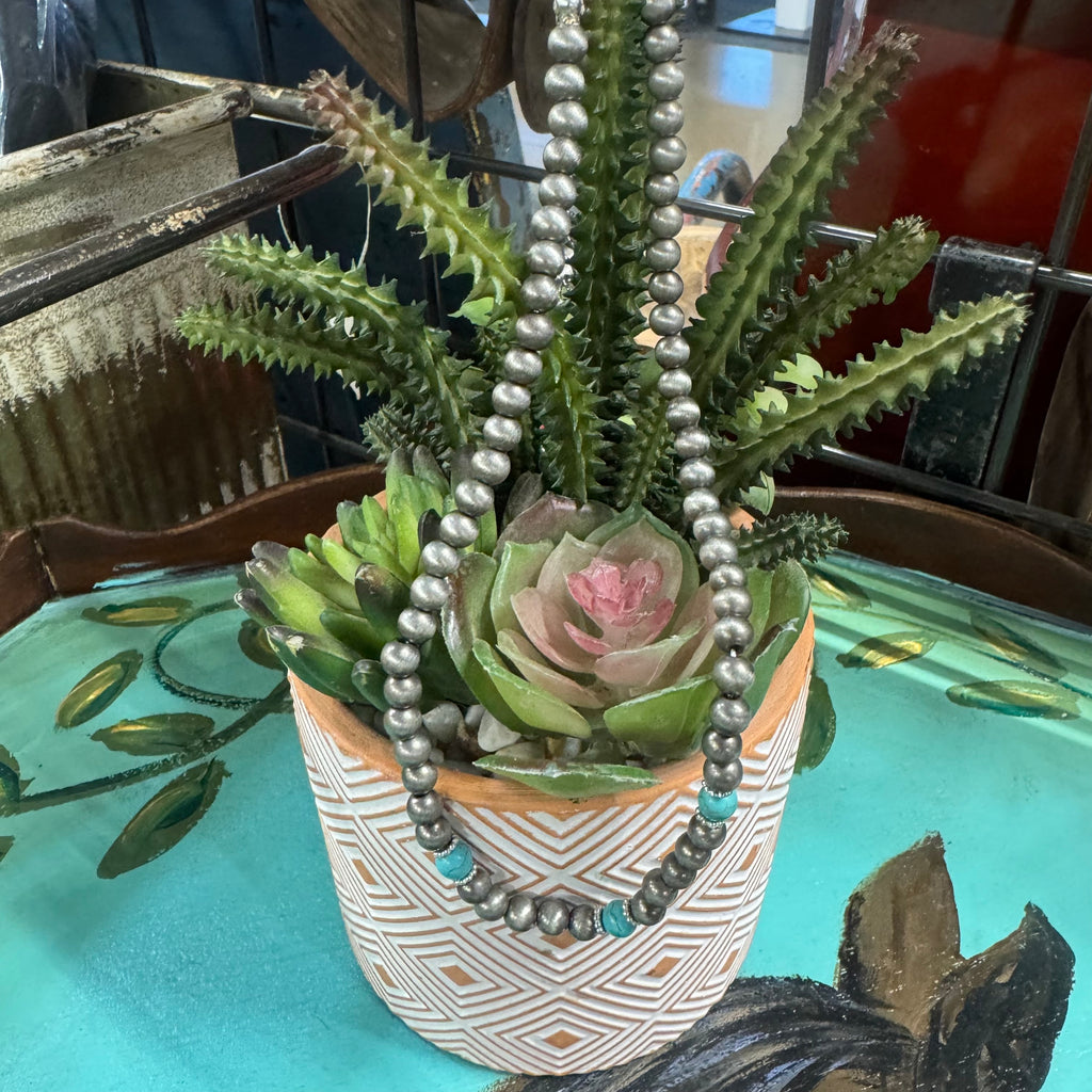 Faux Turquoise & Navajo Pearl Necklace 14”