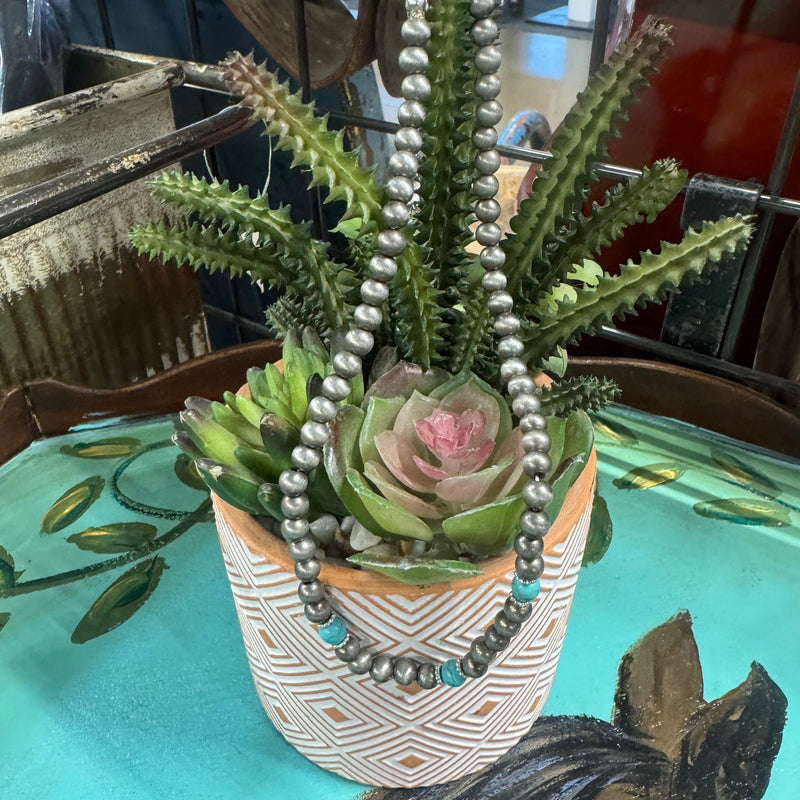 Faux Turquoise & Navajo Pearl Necklace 14”