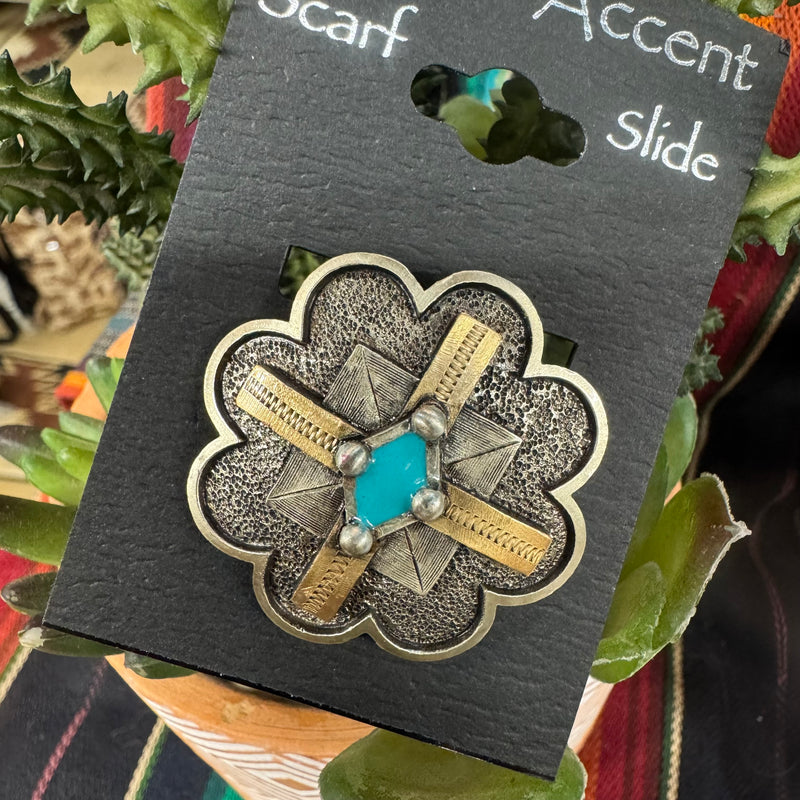 Scarf Slide Brass Color W/Turquoise Accent