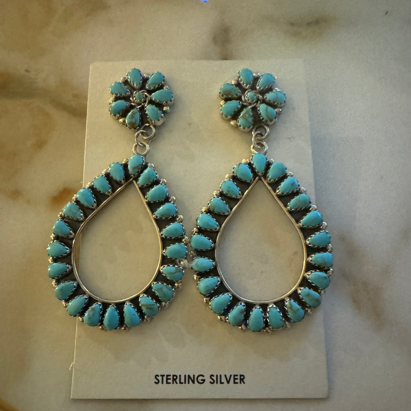 Navajo Indian Sterling Silver Turquoise Cluster Post Earrings! Mathilda Benally