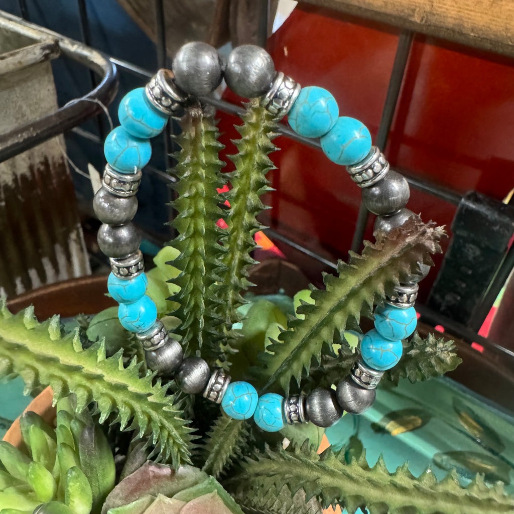 Faux Pearl and Turquoise Stretch Bracelet