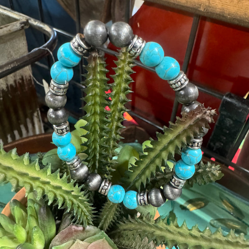 Faux Pearl and Turquoise Stretch Bracelet