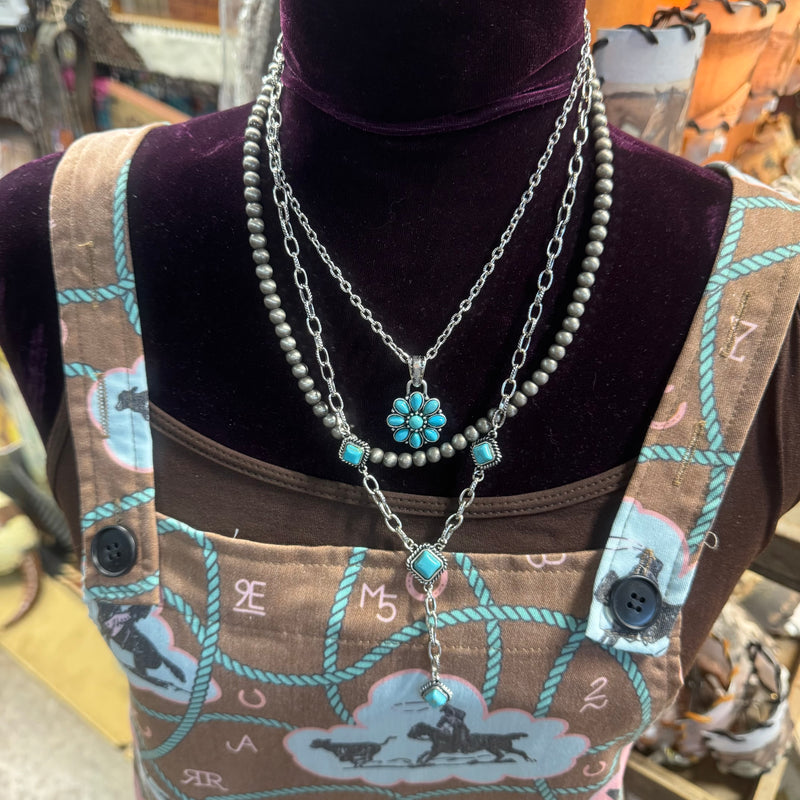 3 Pc Faux Navajo Pearl, Cluster and Lariat Necklace