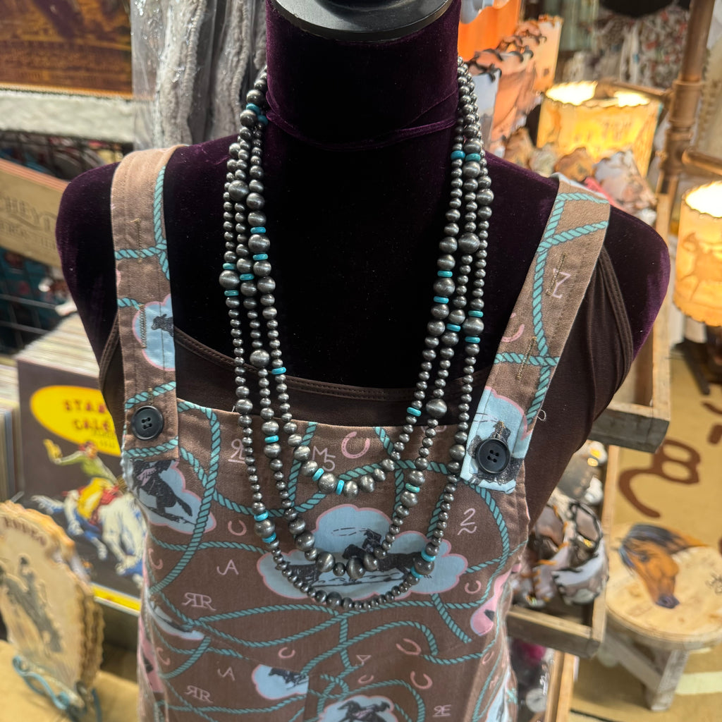 3 Strand Faux Turquoise & Navajo Pearl Necklace Set