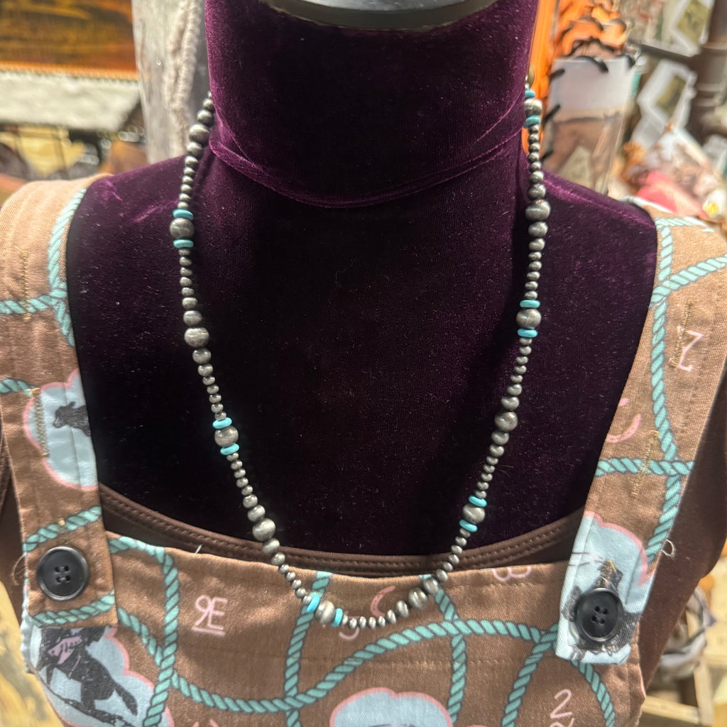 Faux Graduated Navajo Pearl and Turquoise Necklace 22”