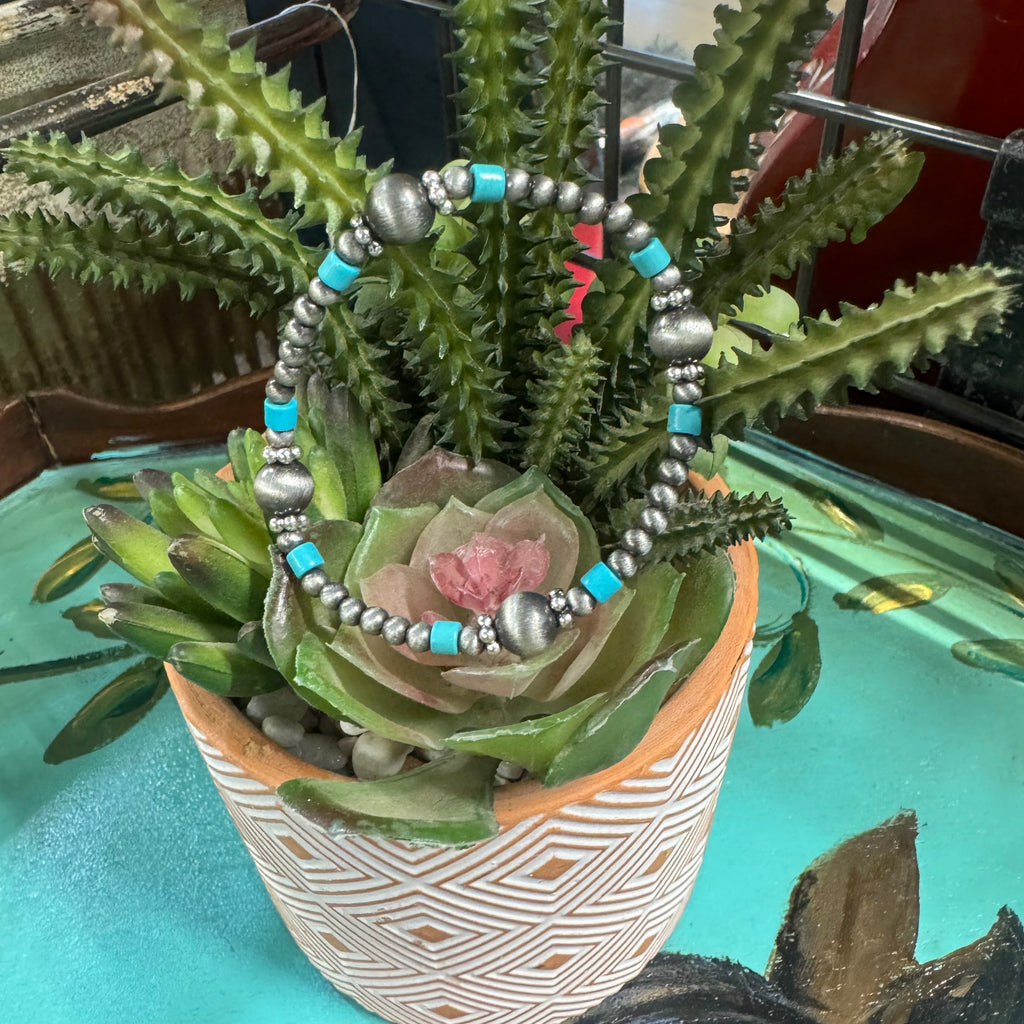 Faux Pearl and Turquoise Stretch Bracelet