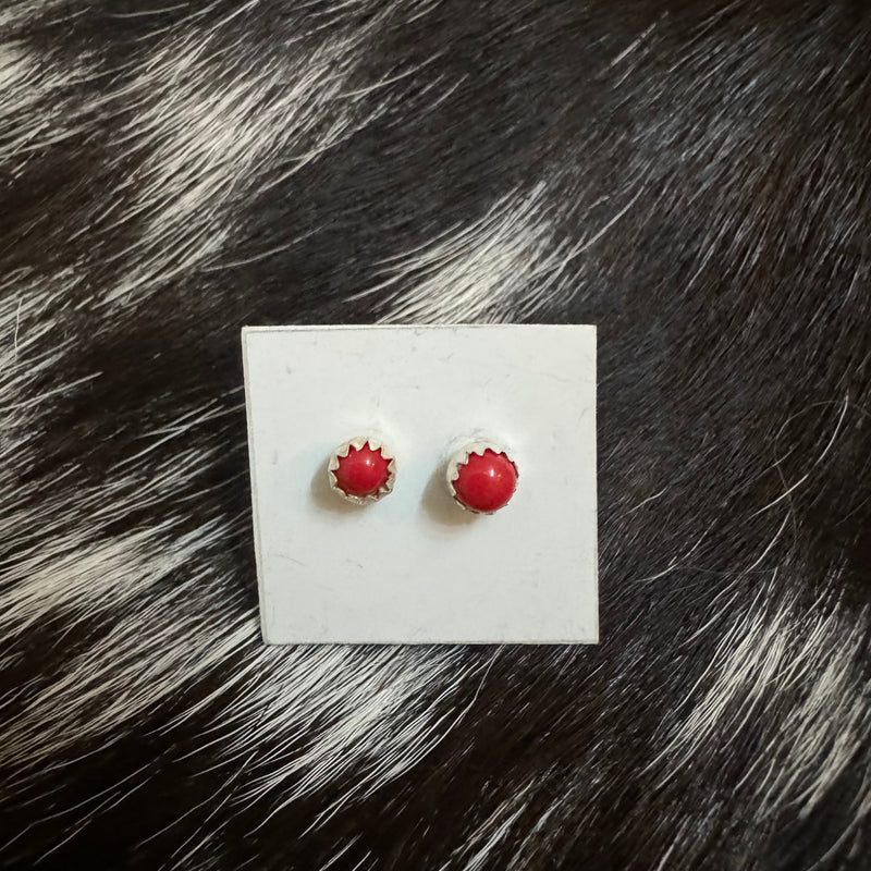 3mm Round Coral Stud Earrings