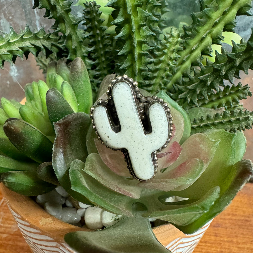 Tibetan Silver Bone Adjustable Cactus Ring Sm
