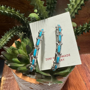 Zuni Handmade Sleeping Beauty Hoop Earrings In Sterling Silver - Murray Hannaweeka