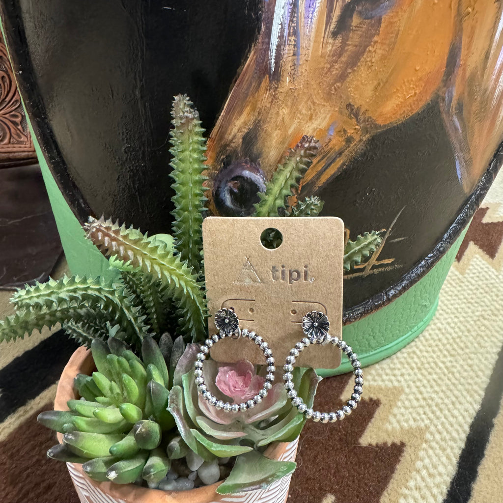 Faux Flower Bubble Hoop Earrings 1 1/2”