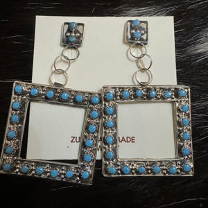 Joan Cheama Turquoise & Sterling Silver Post Dangle Earrings