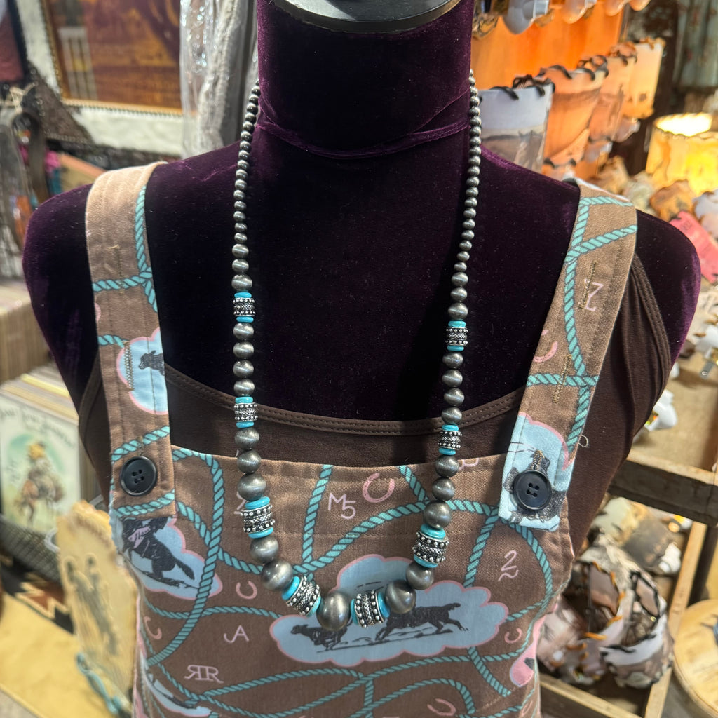 Faux Rondel Turquoise& Navajo Pearl Necklace
