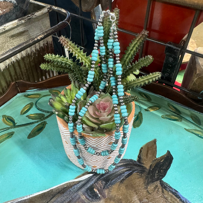 Faux Turquoise & Navajo Pearl Necklace