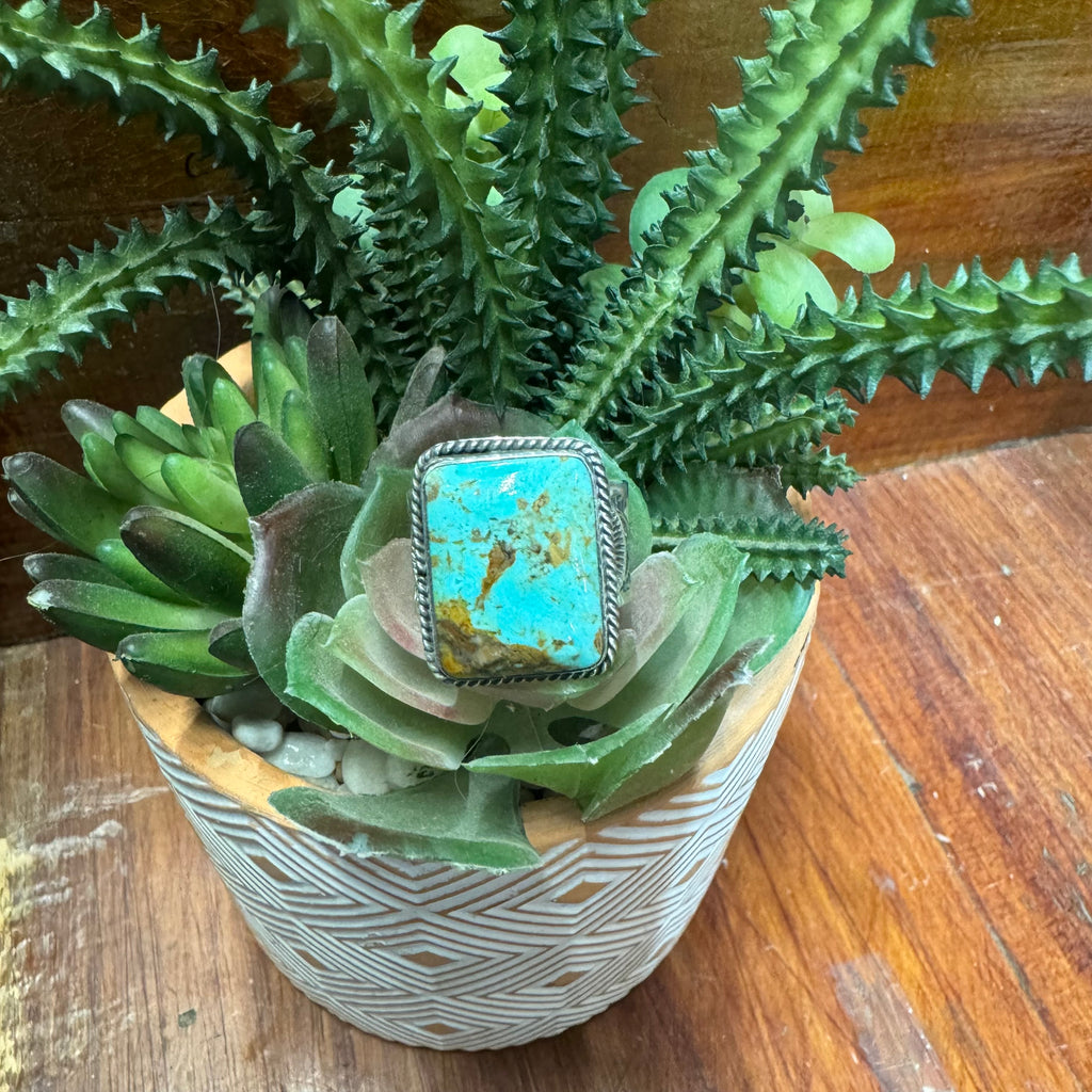 Sunshine Reeves Navajo Heavy Sterling Square Turquoise Ring