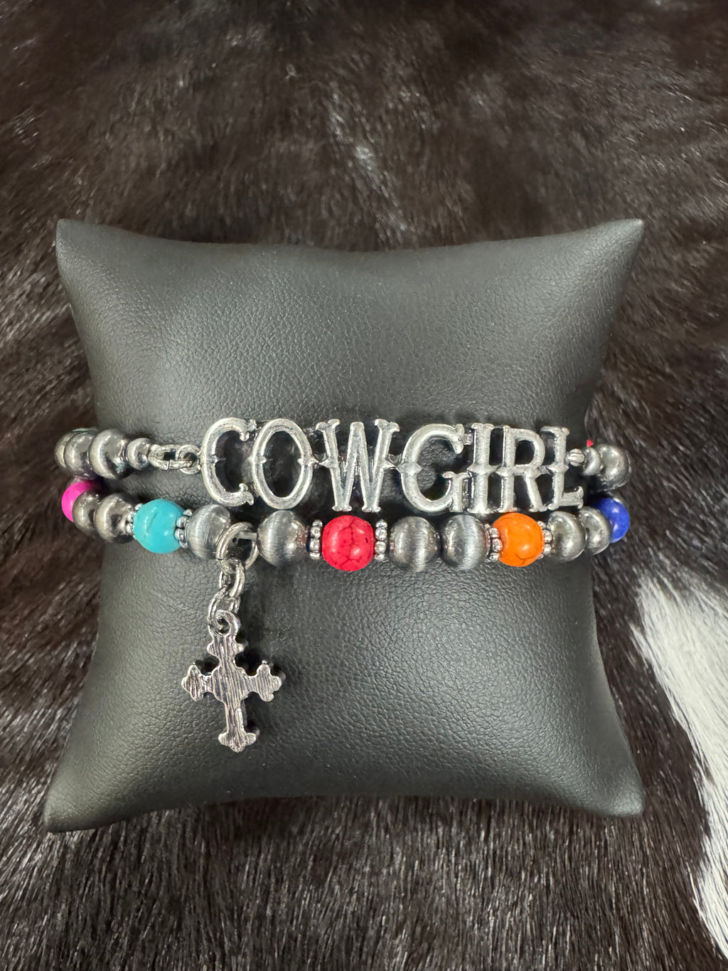 Faux Navajo Pearl and Pony Bead Stretch Cowgirl Bracelet