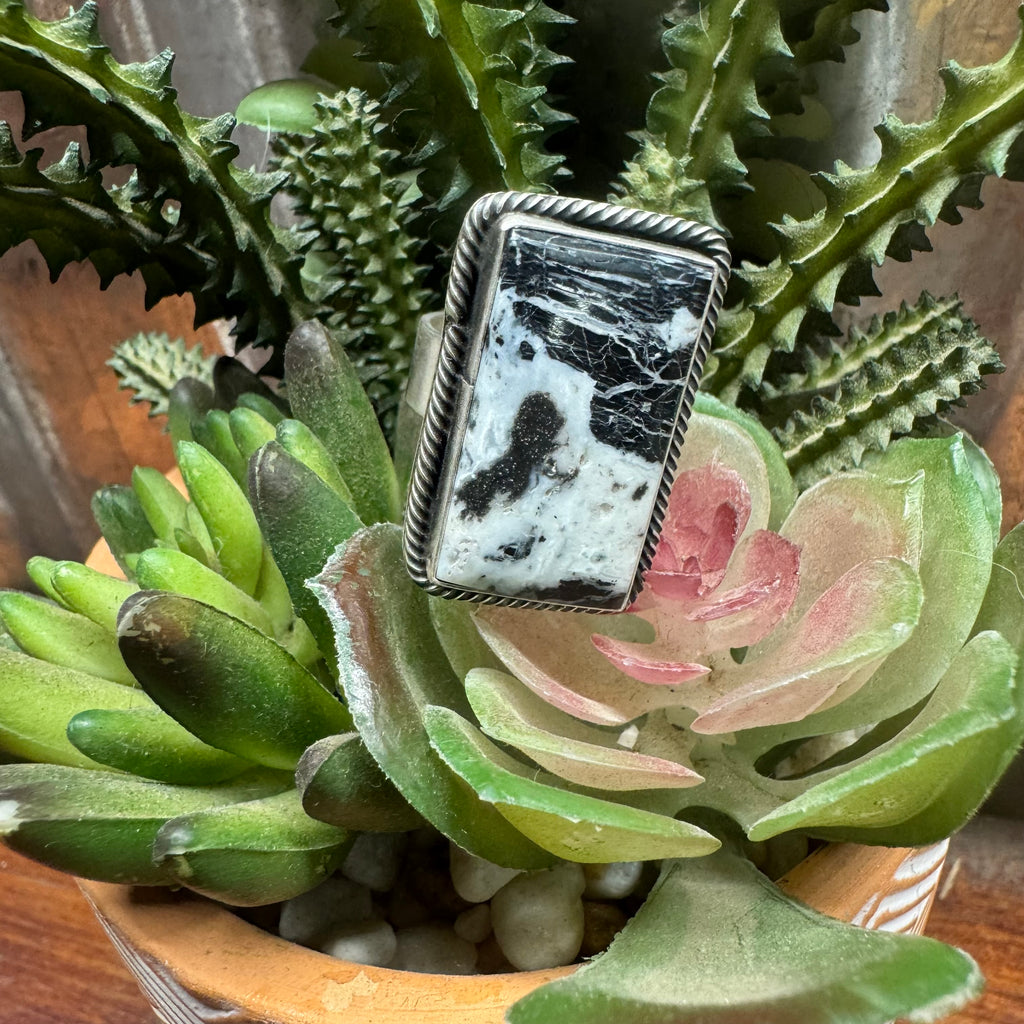 Natural White Buffalo and Sterling Silver Ring Size 8